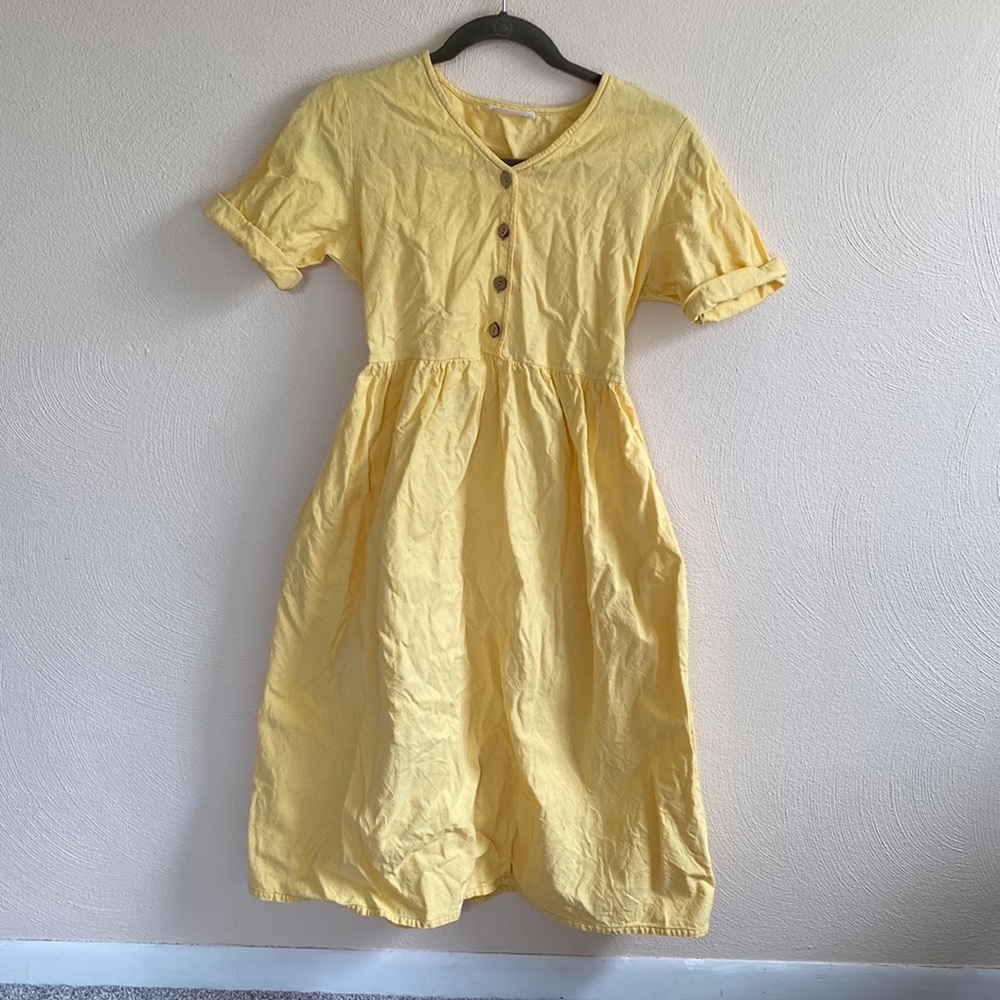 Little Cottonwood yellow linen button midi dress